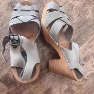 MIA beige leather wooden clog Women's Sandals
